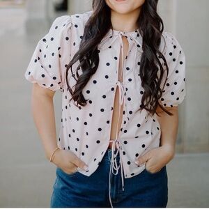 Abercrombie & Fitch Light Pink Blouse with Black Dots
